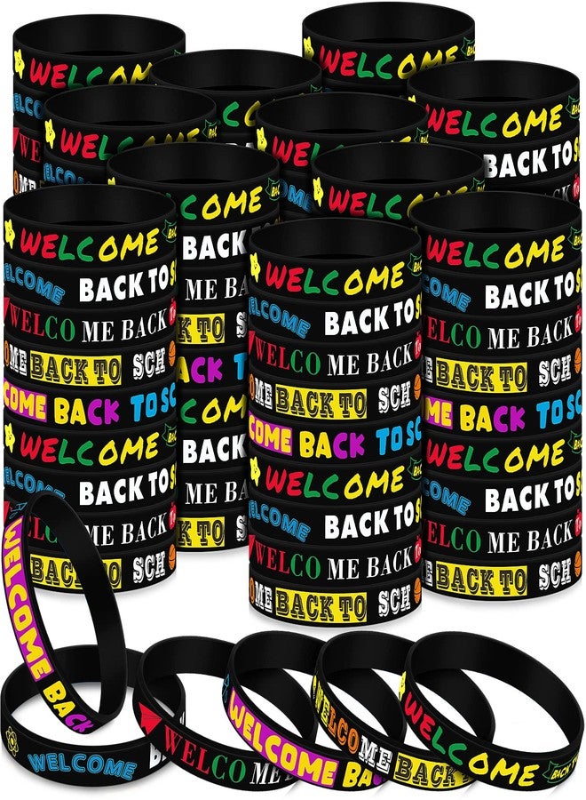 Kigeli 60 Pcs Welcome Back to School Bracelets Silicone Wristbands Gift Bulk First Day of School Favor for Kindergarten Students Prize Party Supplies Decorations (Black Style) - Image 1